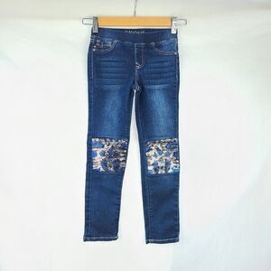 Vigoss Kid's Stretch Denim with sequins, Blue And Silver Gold, Size 5T